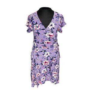 Xhilaration M Floral Wrap Dress Purple With Pink & White Flowers